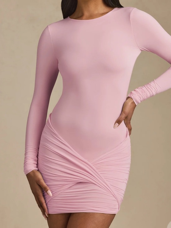 Oh Polly Dresses & Skirts - Oh Polly Pink Long Sleeve Ruched Mini Dress